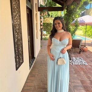 House of CB Blue Pleated Sweetheart Gown